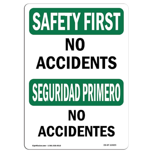 OSHA Sign, No Accidents, 18in X 12in Decal, 12" W, 18" L, Landscape, OS-SF-D-1218-L-10829